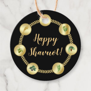 Étiquettes Cadeau Happy SHAVUOT Vintage or ornement sept espèces