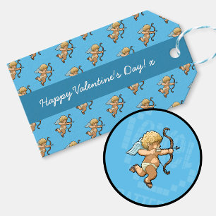 Étiquettes-cadeau Happy Valentine's Day Cupid Romantic Pixel Pattern