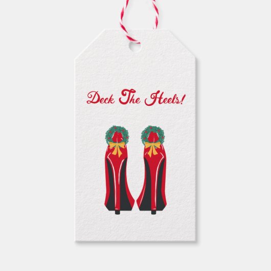 Étiquettes-cadeau Haut talons rouges avec couronnes de Noël (Devant)