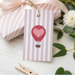 Étiquettes-cadeau Heart Hot Air Balloon Pastel Purple Baby shower