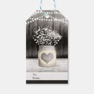 Étiquettes-cadeau Heart Mason Jar & Baby's Breath Rustic Mariage