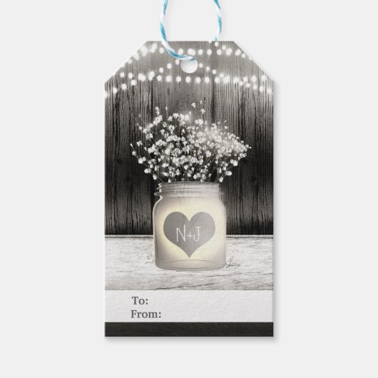 Étiquettes-cadeau Heart Mason Jar & Baby's Breath Rustic Mariage (Devant)