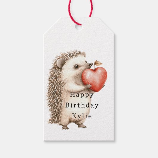 Étiquettes-cadeau Hedgehog Apple Coeur Anniversaire (Devant)
