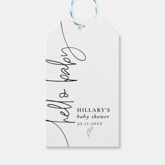 Étiquettes-cadeau Hello Baby Elegant Baby shower de calligraphie (Devant)