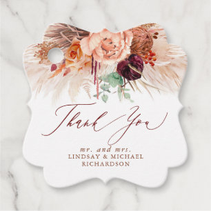 Étiquettes Cadeau Herbe des Pampas Fleurs Terracotta Mariage Remerci