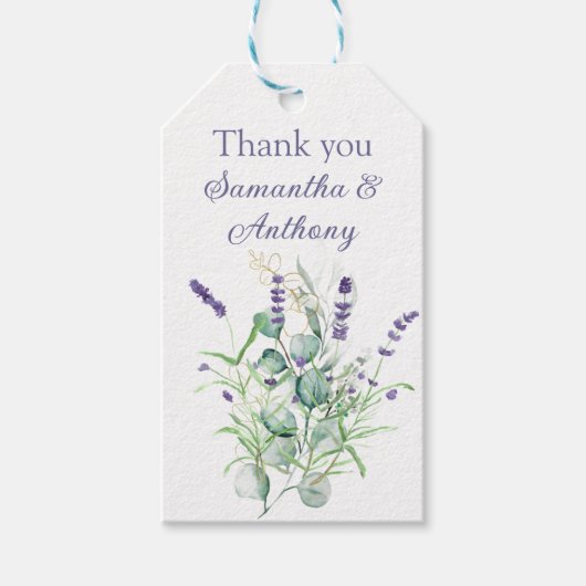 Étiquettes-cadeau Herbes d'aquarelle Lavender Eucalyptus violet (Devant)