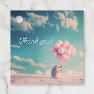 Étiquettes Cadeau Hérisson mignon avec ballons d'anniversaire, perso