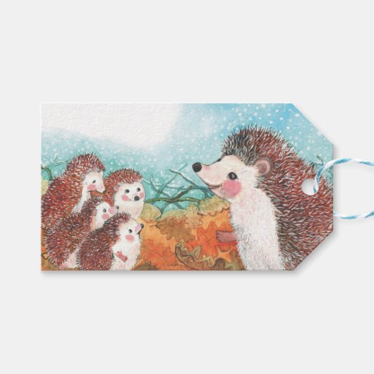 Étiquettes-cadeau Hérisson s'entretenant Illustration (Devant (Horizontal))
