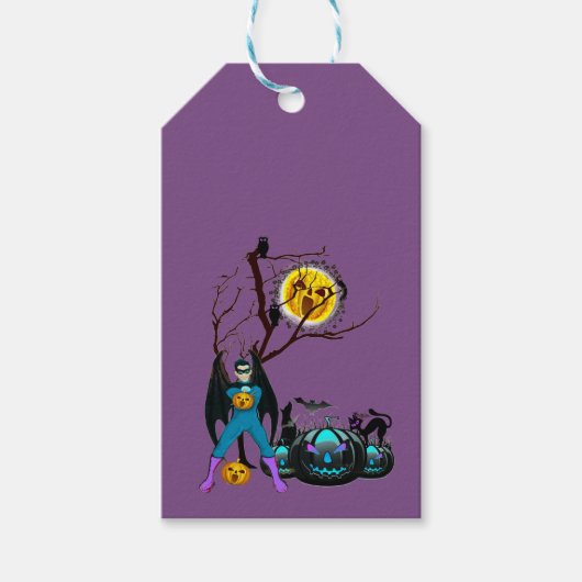 Étiquettes-cadeau Heure de fête d'Halloween en violet (Devant)