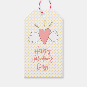 Étiquettes-cadeau HEUREUSE SAINTE-VALENTIN ! Coeur ailé mignon