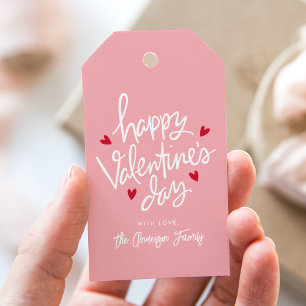 Étiquettes-cadeau Heureuse Sainte-Valentin des Coeurs rose et rouge