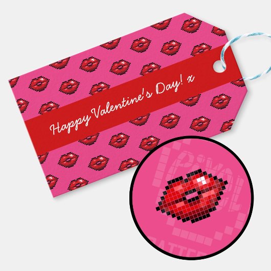 Étiquettes-cadeau Heureuse Sainte-Valentin Red Lips Pixel Art Motif