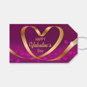 Étiquettes-cadeau Heureuse Sainte-Valentin Ruban Heart Gold Purple