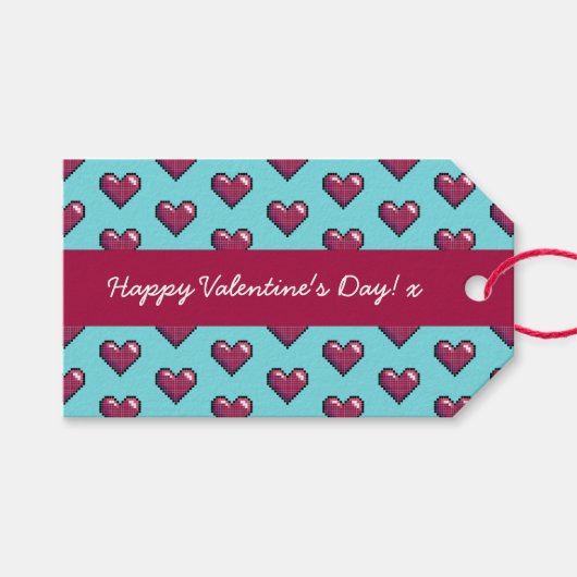 Étiquettes-cadeau Heureuse Sainte-Valentin simple Coeur Motif Pixel (Devant (Horizontal))