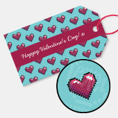 Étiquettes-cadeau Heureuse Sainte-Valentin simple Coeur Motif Pixel