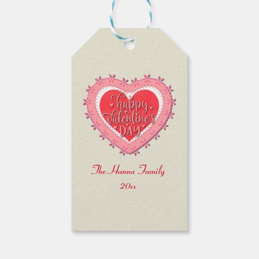 Étiquettes-cadeau Heureuse Sainte-Valentin sur Gi Coeur et Fleurs Ro (Dos)