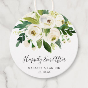 Étiquettes Cadeau Heureux À Jamais Élégant Mariage Floral Blanc