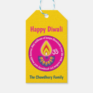 Étiquettes-cadeau Heureux Diwali, avec des textes personnalisés, ja