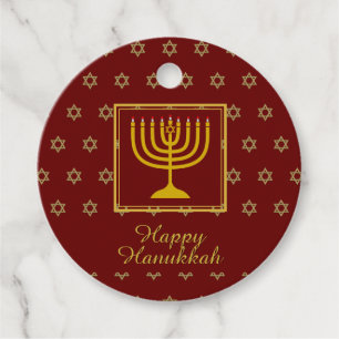 Étiquettes Cadeau HEUREUX HANOUKKA Menorah Personnalisé Rouge