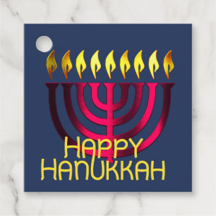 Étiquettes Cadeau Heureux Hanoukka Menorah rose