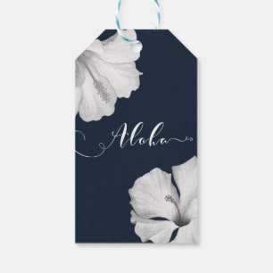 Étiquettes-cadeau Hibiscus Blanc Bleu Tropical Mariage Aloha Cadeau
