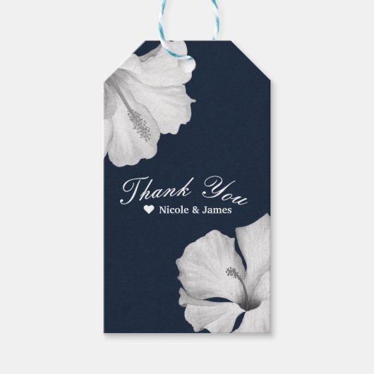 Étiquettes-cadeau Hibiscus blanc Mariage tropical bleu Aloha Favoris (Devant)