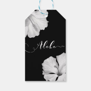 Étiquettes-cadeau Hibiscus Blanc Mariage Tropical Noir Aloha Cadeau