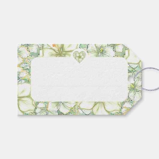 Étiquettes-cadeau Hibiscus & dentelle BLANC (Devant (Horizontal))