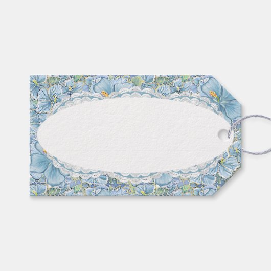 Étiquettes-cadeau Hibiscus & dentelle TURQUOISE (Devant (Horizontal))