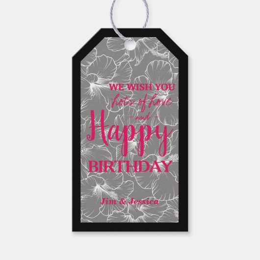 Étiquettes-cadeau Hibiscus Fleurs Croquis Noir (Devant)