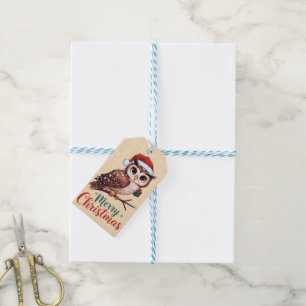 Étiquettes-cadeau Hibou de Noël - Design Festif Merry Christmas