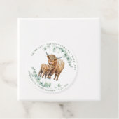 Étiquettes Cadeau Highland Cow Green Baby shower d'animaux de ferme (En situation)