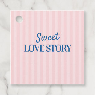Étiquettes Cadeau Histoire d'amour sucré   Rayure rose et rétro bleu