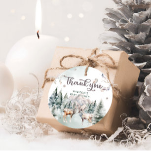 Étiquettes Cadeau Hiver Baby shower de cerfs de bois Merci