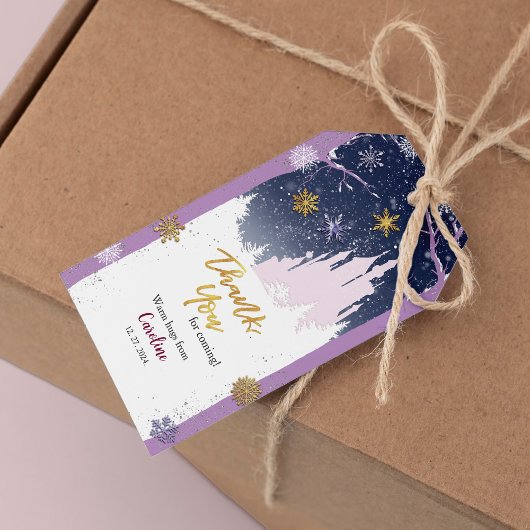Étiquettes-cadeau Hiver Bleu violet Or Flammes de neige Magique Anni