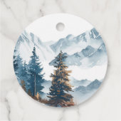Étiquettes Cadeau Hiver Montagnes Pine Tree Mariage (Dos)