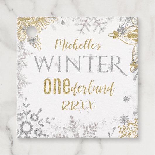 Étiquettes Cadeau Hiver Onederland Anniversaire Silver Gold Snowflak (Devant)