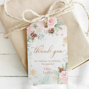 Étiquettes-cadeau Hiver onederland blush rose anniversaire merci