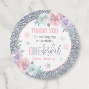 Étiquettes Cadeau Hiver ONEderland Décor d'anniversaire rose et arge