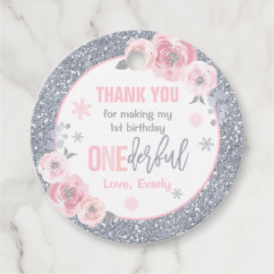 Étiquettes Cadeau Hiver ONEderland Décor d'anniversaire rose et arge