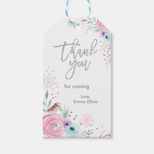 Étiquettes-cadeau Hiver ONEderland Parties scintillant d'argent rose (Devant)