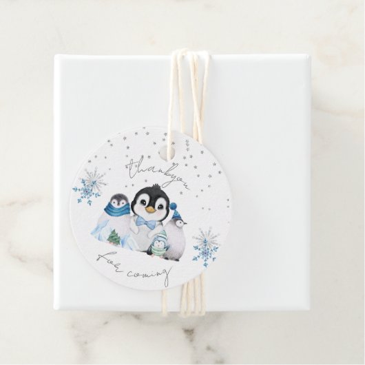 Étiquettes Cadeau Hiver Onederland Penguin Thankyou (En situation)