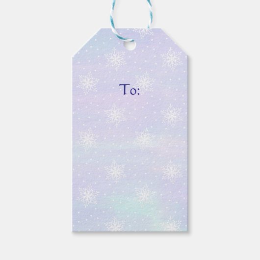 Étiquettes-cadeau Hiver Purple Ciel bleu Blanc Snowflakes Pois (Devant)