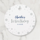Étiquettes Cadeau Hiver, Silver & Navy 1er anniversaire (Dos)