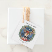 Étiquettes Cadeau Hiver Solstice vacances Deer Wreath Yule Noël (En situation)