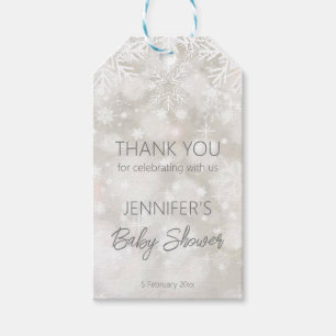 Étiquettes-cadeau Hiver teintes pastel neige baby shower merci