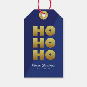 Étiquettes-cadeau Ho Ho Ho Fun Christmas Blue & Gold