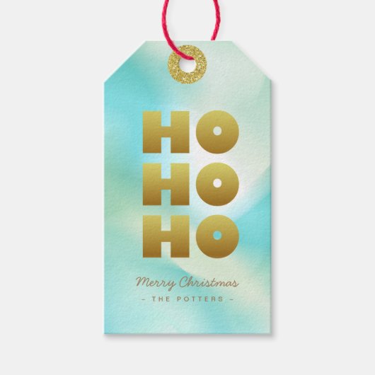 Étiquettes-cadeau Ho Ho Ho | Pastel Green Gradient & Gold (Devant)