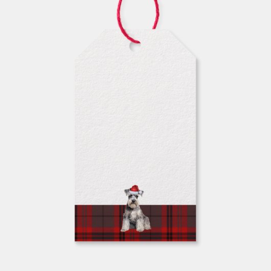 Étiquettes-cadeau Holiday Plaid with a Schnauzer Dog Christmas (Dos)