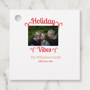 Étiquettes Cadeau Holiday Vibes rouge nom de famille photo bonbon Ch
